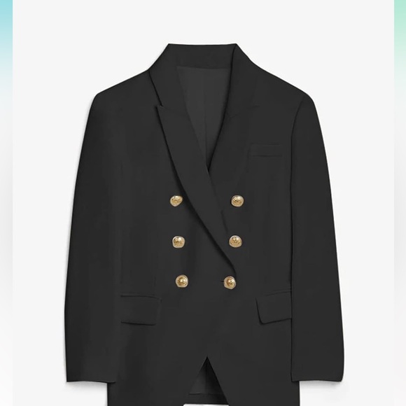 NWOT DOUBLE BREASTED Gold Button Black Classic Blazer - Large - Picture 3 of 5